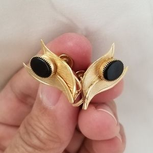 12KT GOLD FILLED ONYX EARRINGS VINTAGE